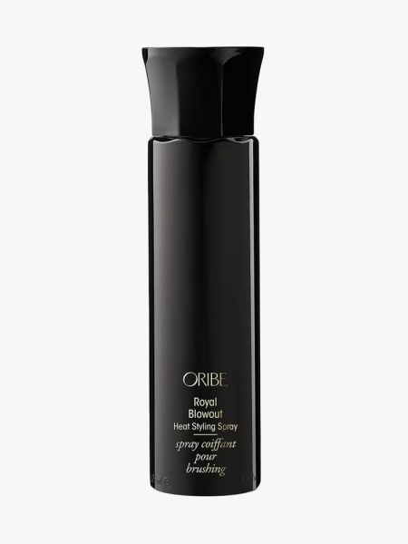 Oribe Royal Blowout Heat Styling Spray in branded component on a light gray background